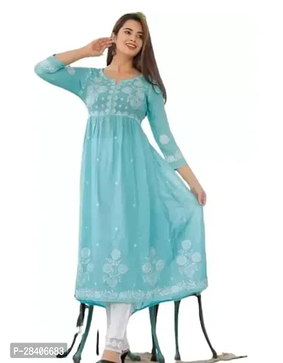 Anarkali Blue Printed Rayon Kurta With Bottom Set-thumb0