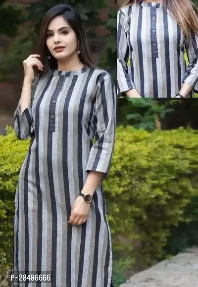 A-Line Grey Striped Rayon Kurta