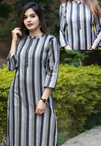 Stylish Cotton Striped Straight Kurti