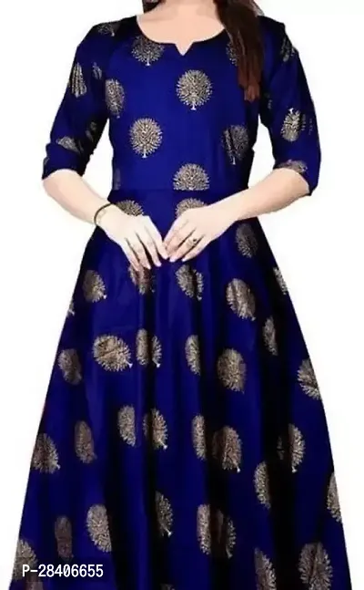 A-Line Blue Printed Rayon Kurta-thumb0