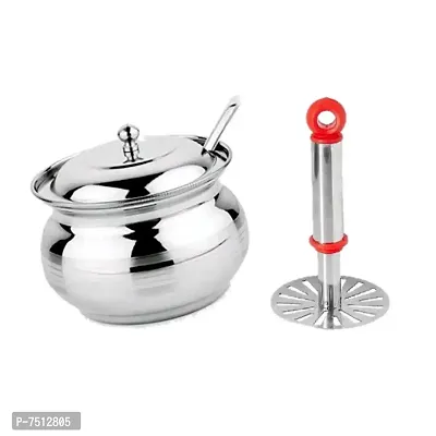 Combo of Stainless Steel Ghee Pot With Spoon and Patato Masher 250ml