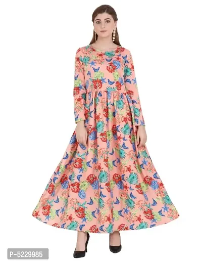 Alluring Pink Crepe Printed Gathered Maxi Dress For Women-thumb0