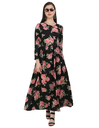 Trendy Floral Print Full Sleeve Maxi Dress