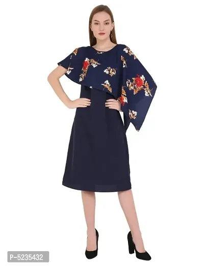 Stylish Crepe Printed Cape Dress For Women