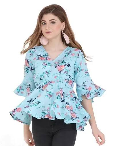 Trendy Floral Print Top with 3/4th Ruffle Sleeve