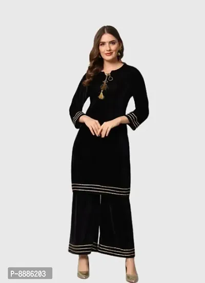 Classic Velvet Embroidered Kurta Bottom Set for Women-thumb0