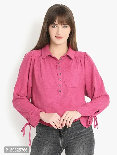 Classic Casual Solid Women Pink Top