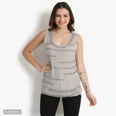 Classic Party Embellished Women Grey Top