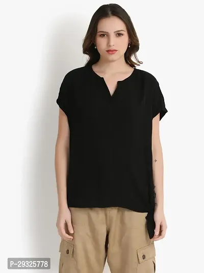 PUTSUM Casual Self Design Women Black Top