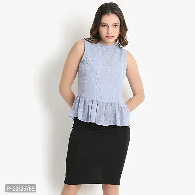 Classic Casual Embroidered Women Light Blue Top