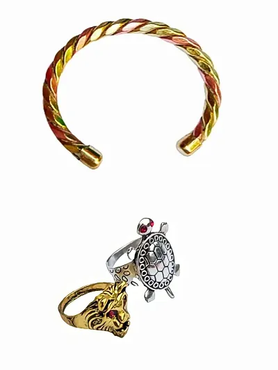 Parampara Tridhatu Kada with 2 Pcs Steel and Brass Kachhua/Kangan/chulla/Bracelet/Bangle with Tortoise/Turtle/Kachuwa Ring Fashionable Ring for Good Health and Happiness