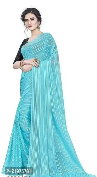 Stylish Georgette Striped Saree with Blouse piece For Women