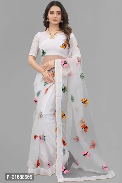 Elegant White Net Women Saree with Blouse piece