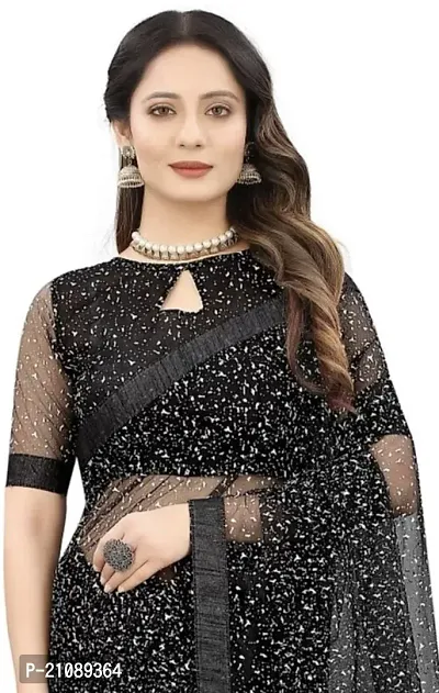 Elegant Black Net Women Saree with Blouse piece