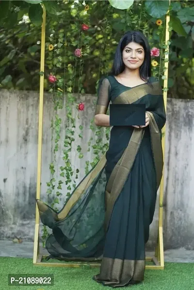 Elegant Teal Chiffon Women Saree with Blouse piece