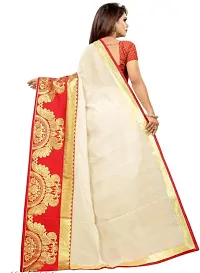 Elegant Red Cotton Blend Women Saree with Blouse piece-thumb1