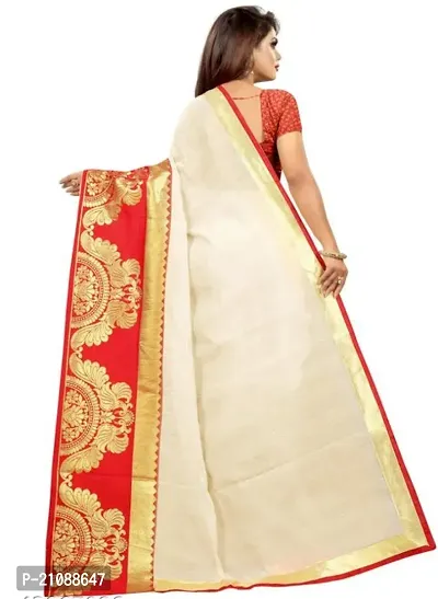 Elegant Red Cotton Blend Women Saree with Blouse piece-thumb2