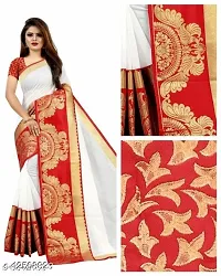 Elegant White Cotton Blend Women Saree with Blouse piece-thumb3