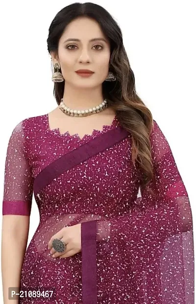 Elegant Purple Net Women Saree with Blouse piece