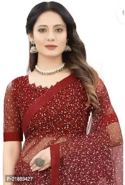 Elegant Red Net Women Saree with Blouse piece-thumb0