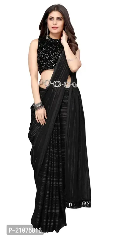 Stylish Georgette Striped Saree with Blouse piece For Women-thumb0