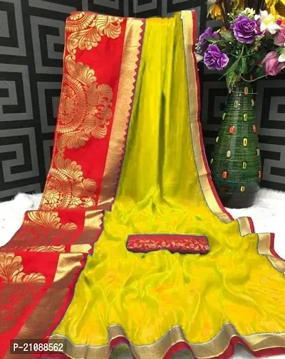 Elegant Yellow Cotton Blend Women Saree with Blouse piece