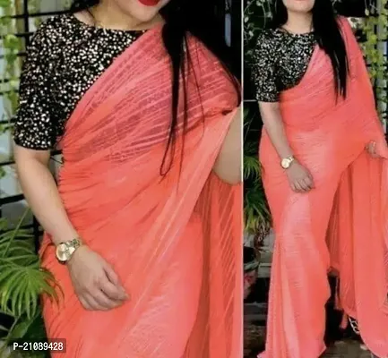 Elegant Peach Georgette Women Saree with Blouse piece