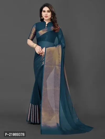 Elegant Light Blue Chiffon Women Saree with Blouse piece-thumb0