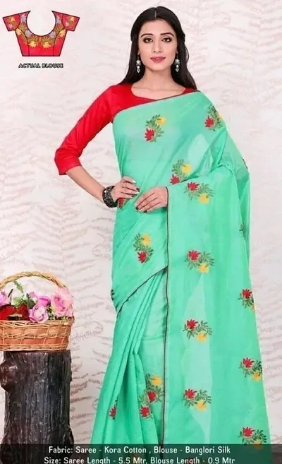 Chanderi Cotton Silk Floral Embroidered Sarees