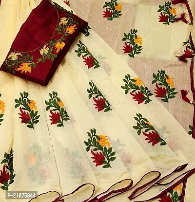 Stylish Chanderi Cotton Embroidered Saree with Blouse piece For Women