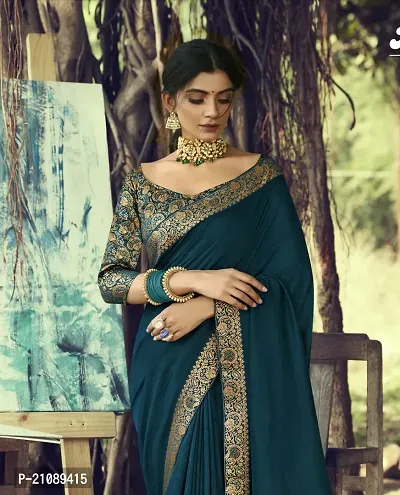 Elegant Teal Art Silk Women Saree with Blouse piece-thumb3