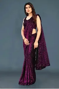 Elegant Purple Net Women Saree with Blouse piece-thumb1