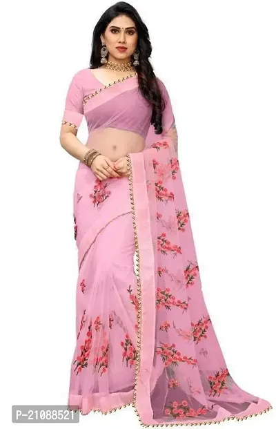 Elegant Pink Net Women Saree with Blouse piece-thumb0