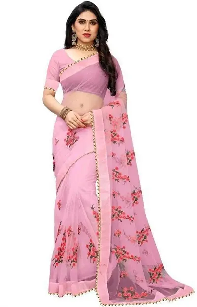 Net Floral Embroidered Sarees with Blouse Piece