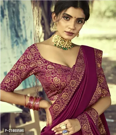 Elegant Purple Satin Women Saree with Blouse piece-thumb0