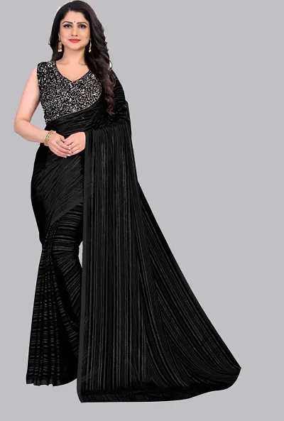 Stylish Georgette Striped Saree with Blouse piece For Women