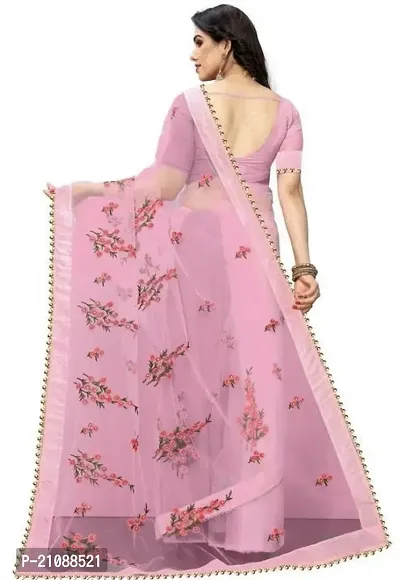 Elegant Pink Net Women Saree with Blouse piece-thumb2