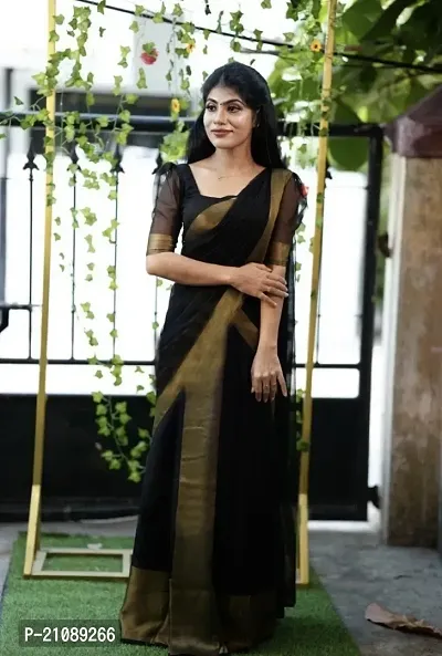 Elegant Black Chiffon Women Saree with Blouse piece