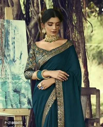 Elegant Teal Art Silk Women Saree with Blouse piece-thumb0