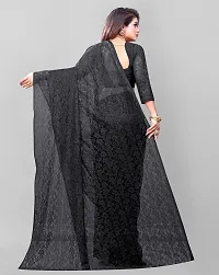 Elegant Black Net Women Saree with Blouse piece-thumb1