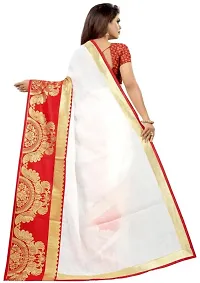 Elegant White Cotton Blend Women Saree with Blouse piece-thumb1