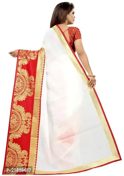 Elegant White Cotton Blend Women Saree with Blouse piece-thumb2