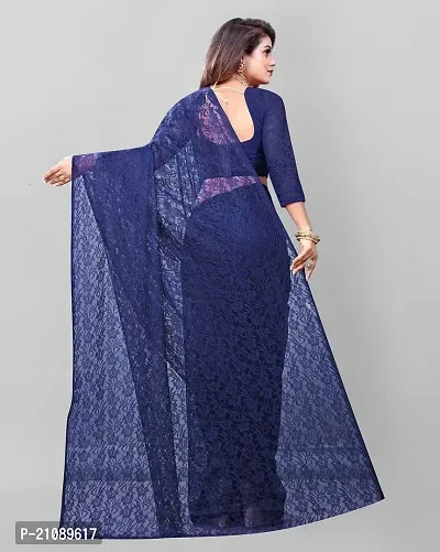 Elegant Dark Blue Net Women Saree with Blouse piece-thumb2