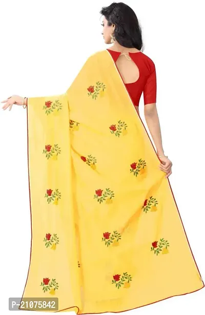 Stylish Chanderi Cotton Embroidered Saree with Blouse piece For Women-thumb3