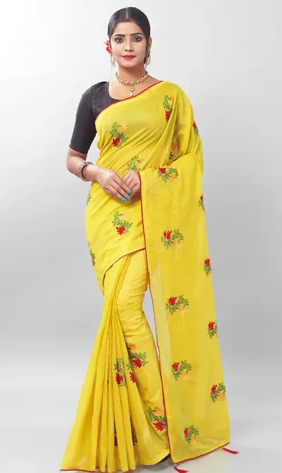 Glamorous Cotton Blend Saree with Blouse piece 