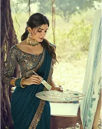 Elegant Teal Art Silk Women Saree with Blouse piece-thumb1