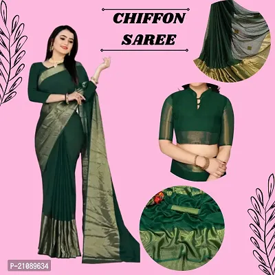 Elegant Green Chiffon Women Saree with Blouse piece-thumb2