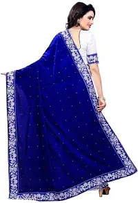 Elegant Blue Velvet Women Saree with Blouse piece-thumb2