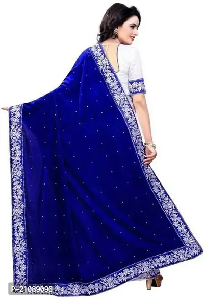 Elegant Blue Velvet Women Saree with Blouse piece-thumb3