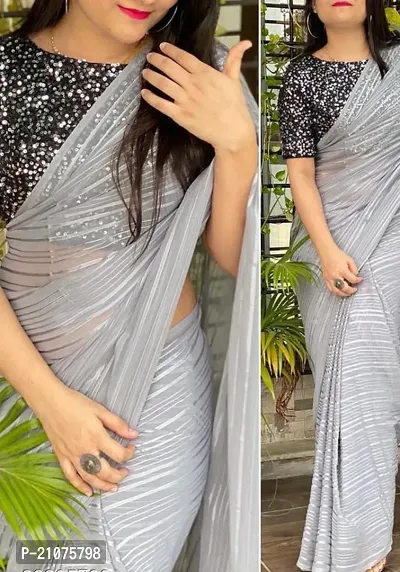 Stylish Georgette Striped Saree with Blouse piece For Women-thumb0